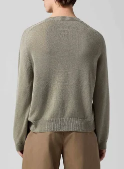 Linen and merino wool blend crew-neck cardigan