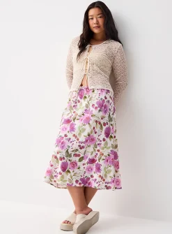 Linen blend midi skirt