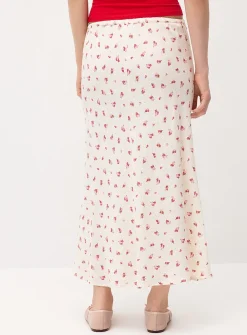 Linen blend midi skirt
