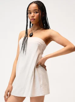 Linen blend tube minidress
