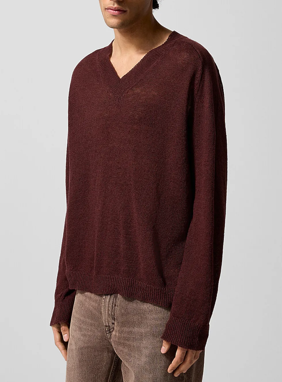 Linen knit V-neck sweater
