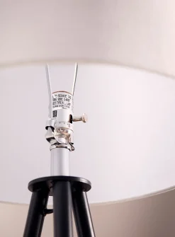 Linen lampshade metal tripod lamp