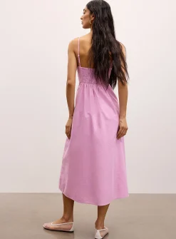 Linen-blend A-line midi dress