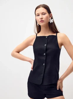 Linen-blend apron tank top