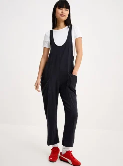 Linen-blend barrel-leg bodysuit