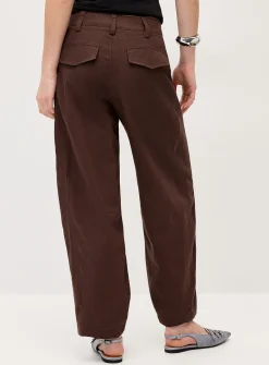 Linen-blend barrel-leg dress pant
