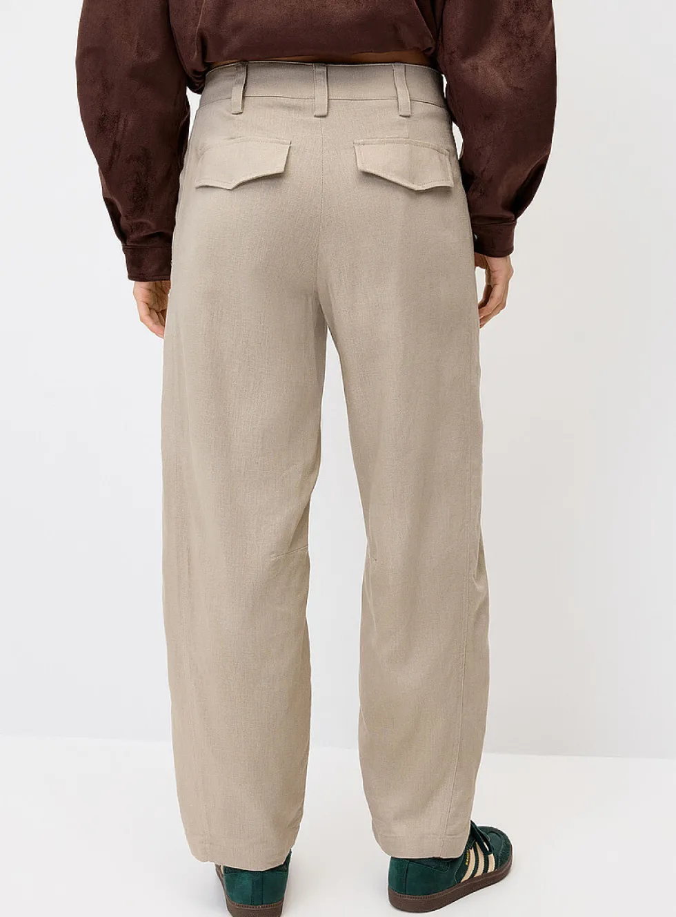 Linen-blend barrel-leg dress pant
