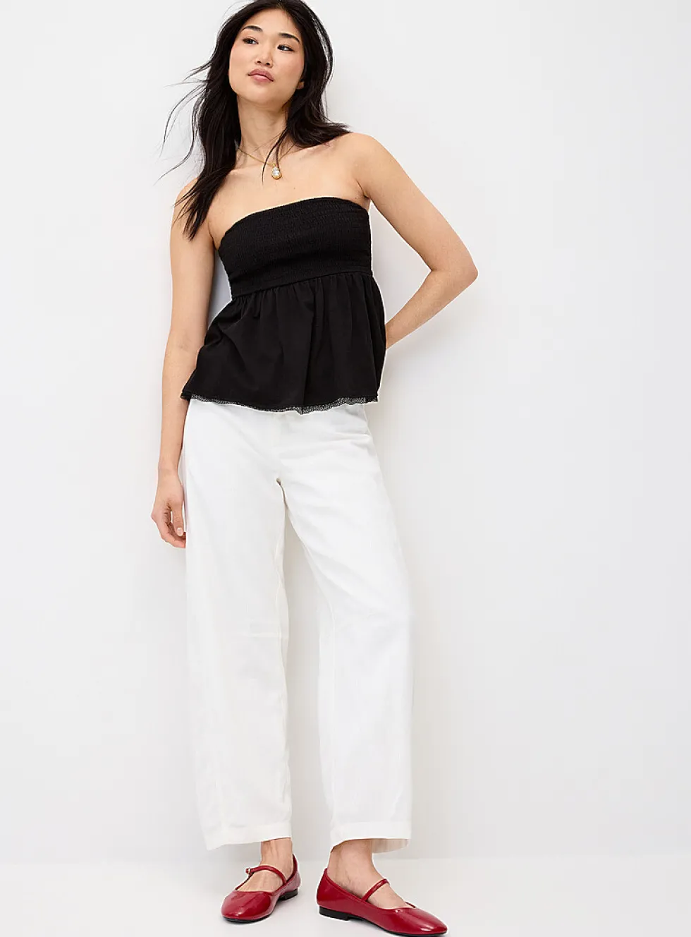 Linen-blend barrel-leg dress pant