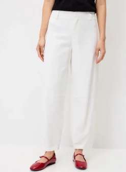 Linen-blend barrel-leg dress pant
