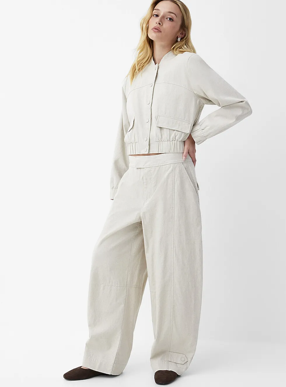 Linen-blend barrel-leg pant