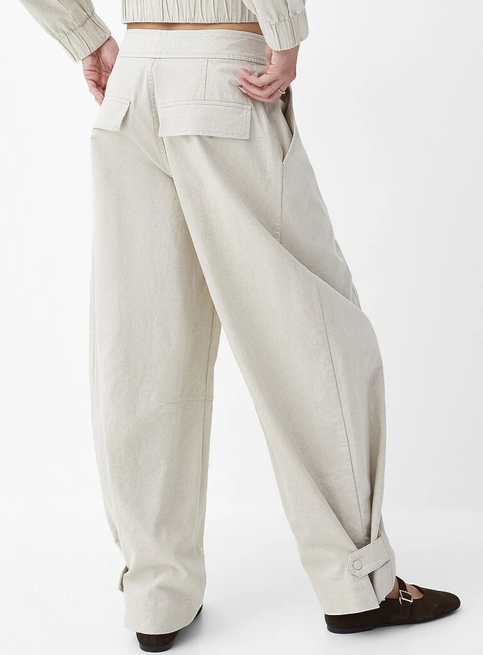 Linen-blend barrel-leg pant