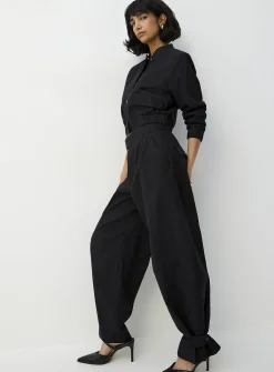 Linen-blend barrel-leg pant