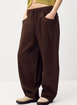 Linen-blend barrel-leg pant