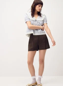 Linen-blend dress mini short