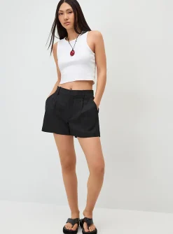 Linen-blend dress mini short