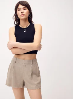 Linen-blend dress mini short