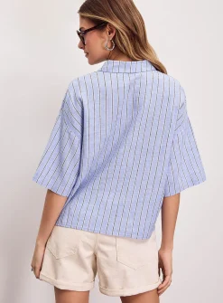 Linen-blend loose cropped shirt