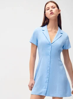 Linen-blend notched collar shirtdress