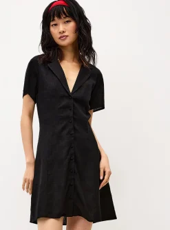Linen-blend notched collar shirtdress
