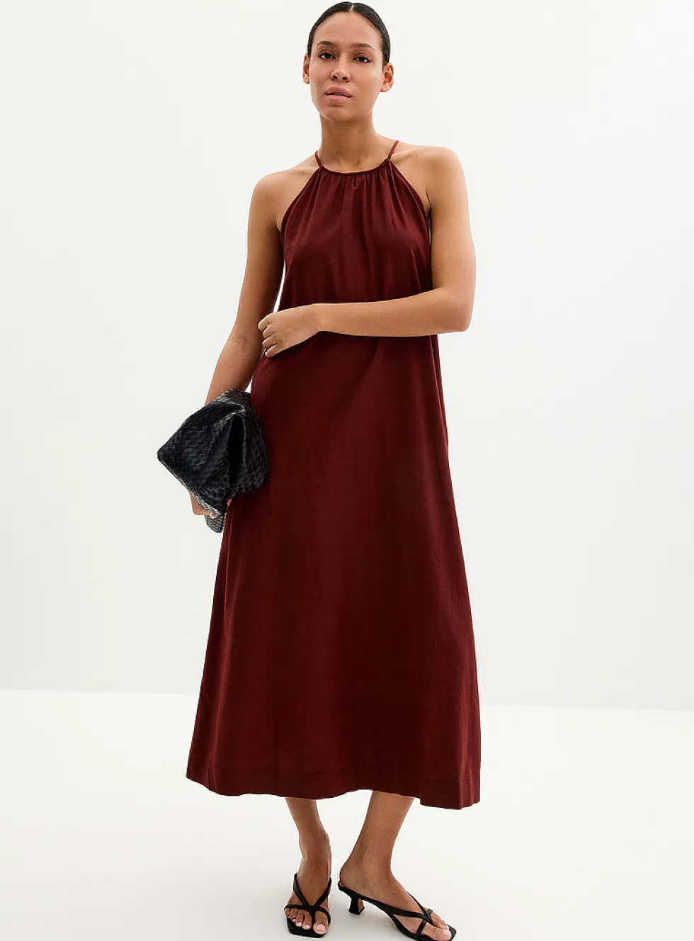 Linen-blend trapeze dress