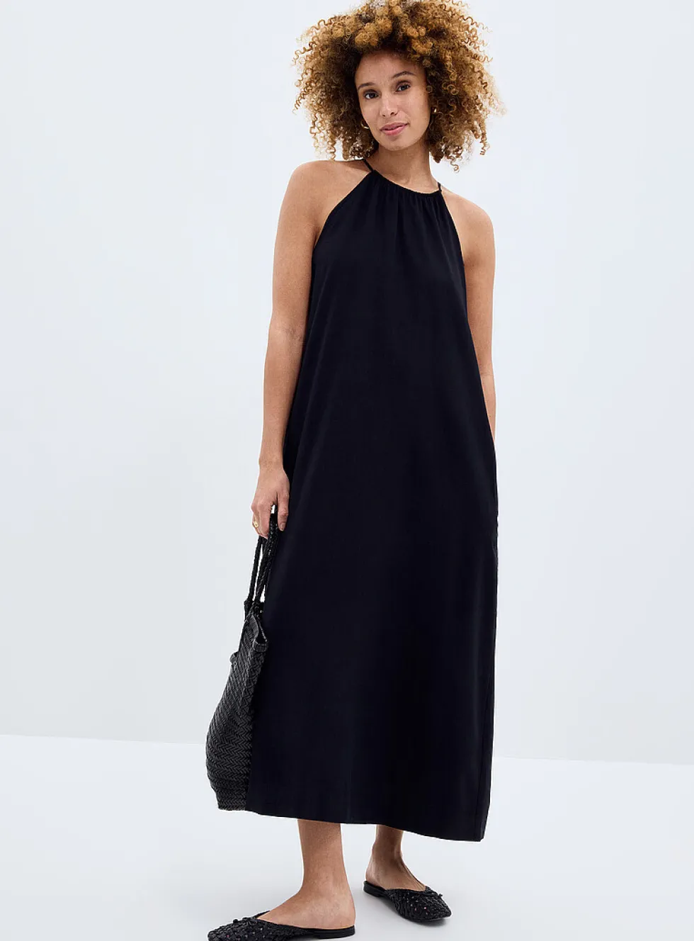 Linen-blend trapeze dress