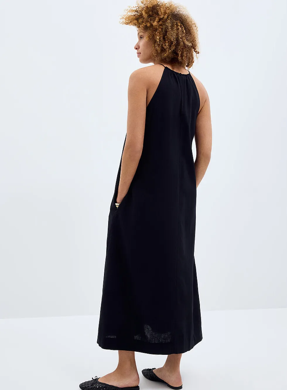 Linen-blend trapeze dress
