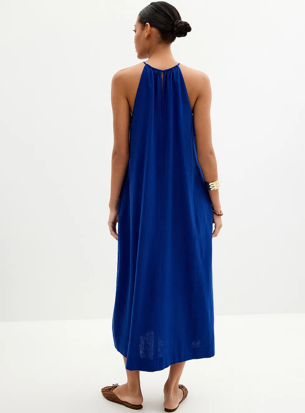Linen-blend trapeze dress