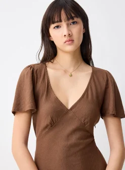 Linen-blend V-neck midi dress
