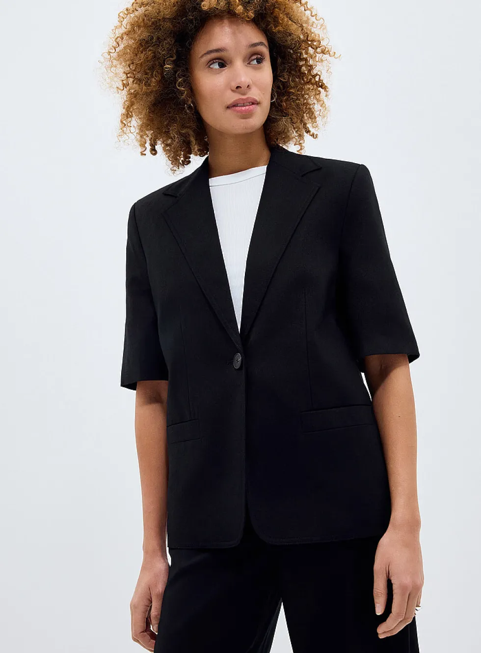 Linen-cotton short-sleeve blazer
