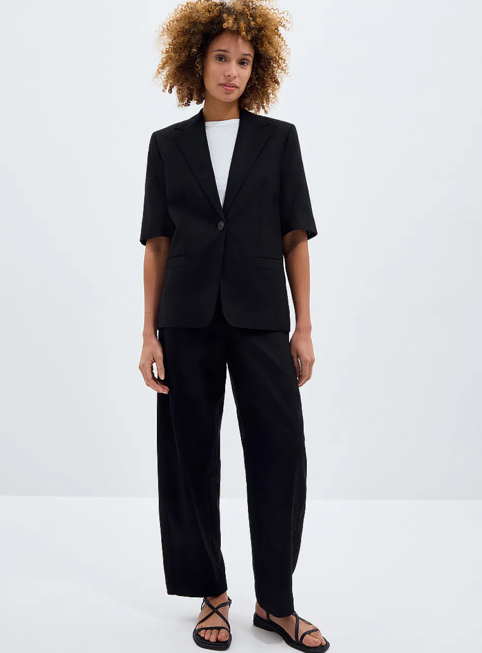 Linen-cotton short-sleeve blazer