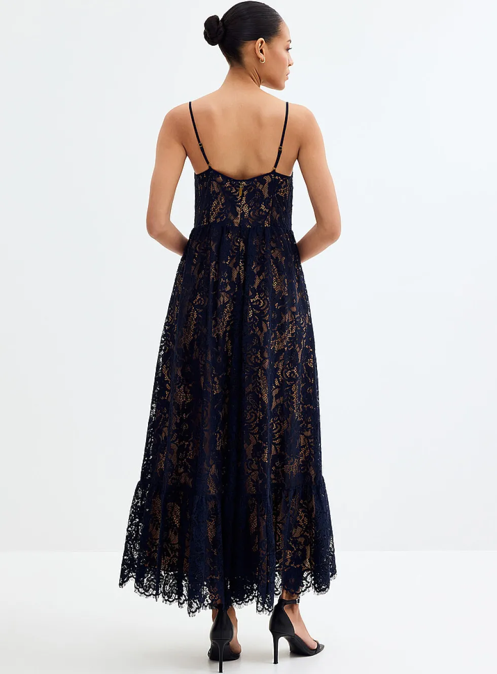 Long midnight blue lace dress