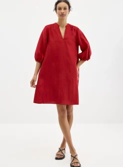 Loose pure linen 3/4-sleeve dress