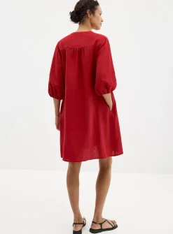 Loose pure linen 3/4-sleeve dress
