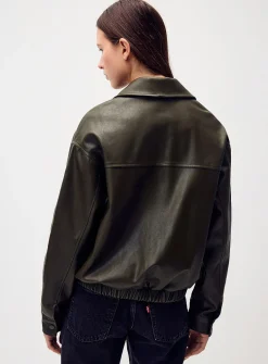 Loose zipped faux-leather jacket