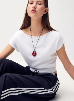 Loose-collar rolled-edge sweater