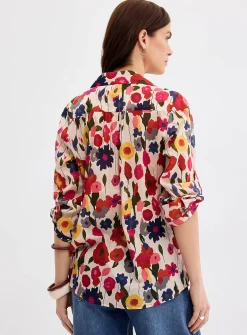 Loose-fit multicoloured floral voile shirt