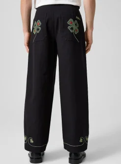 Lucky Draw clover embroidery twill pant