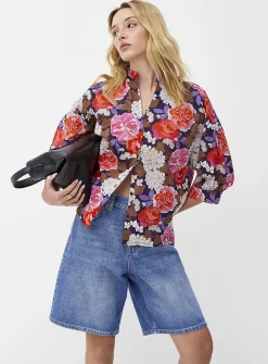 Lush bloom officer-collar shirt
