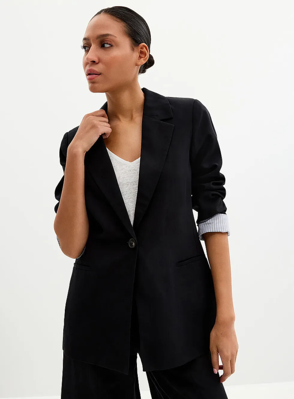 Lyocell-linen relaxed fit blazer