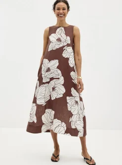 Majestic flowers linen trapeze dress