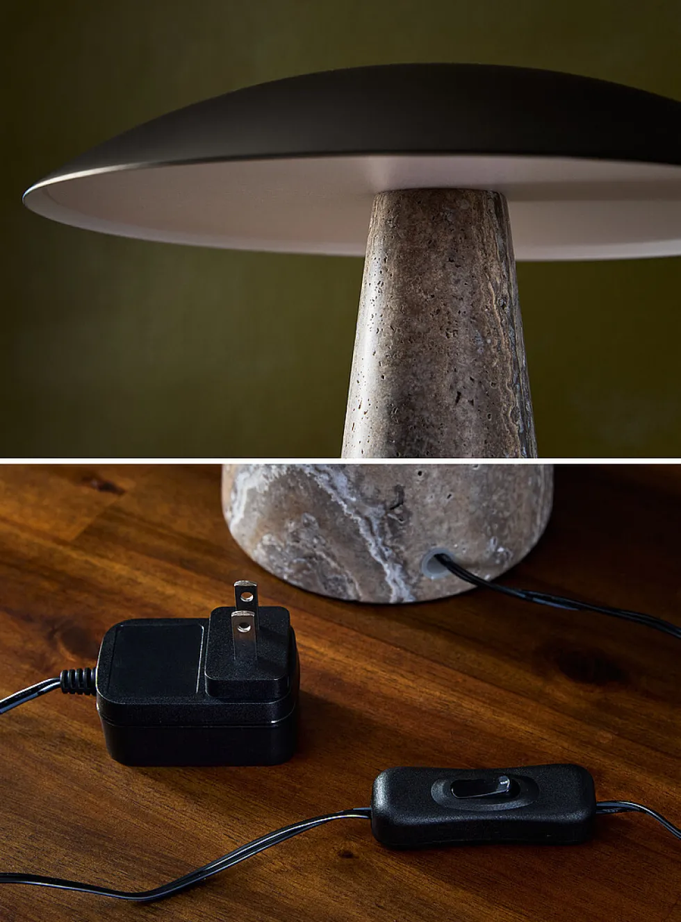 Marble and metal round table lamp