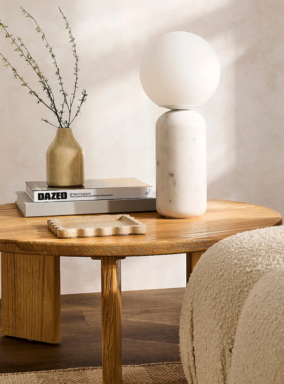 Marble-effect alabaster globe table lamp