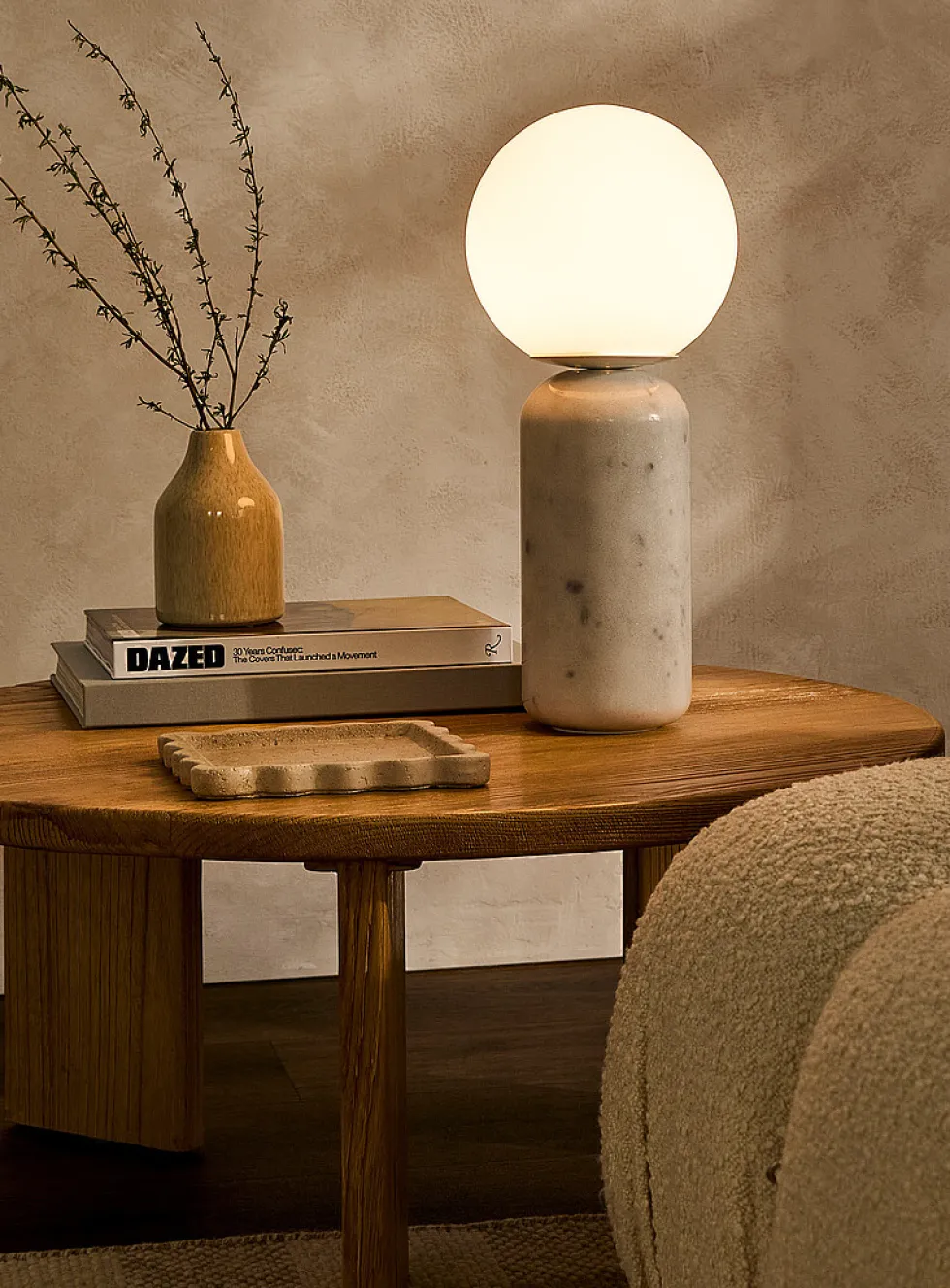 Marble-effect alabaster globe table lamp