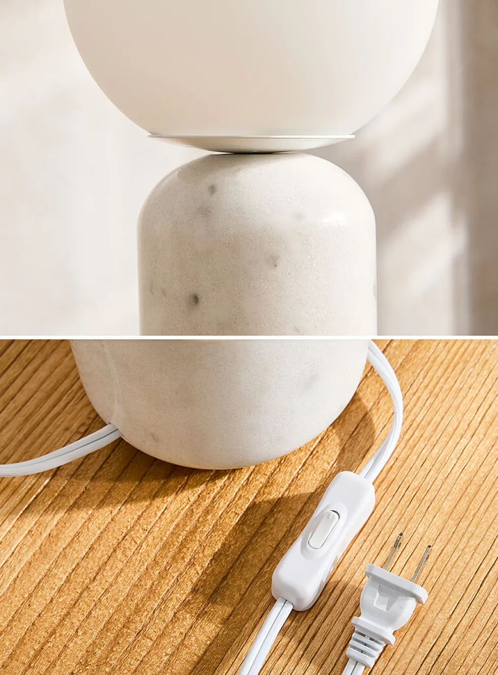 Marble-effect alabaster globe table lamp
