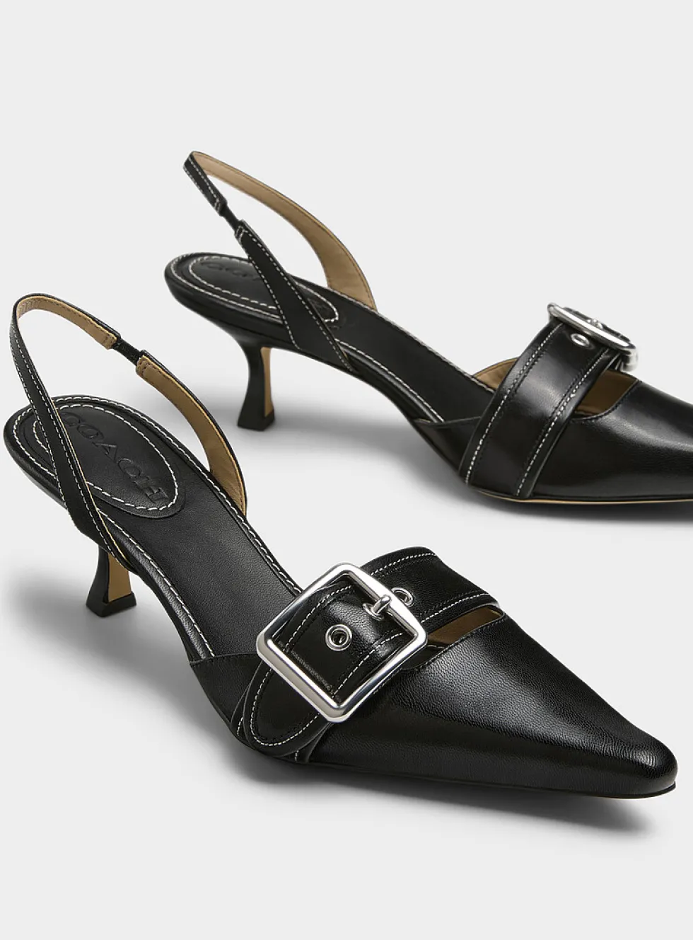 Margot buckle leather slingback pumps