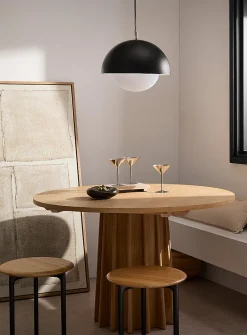 Matte black suspended dome lamp