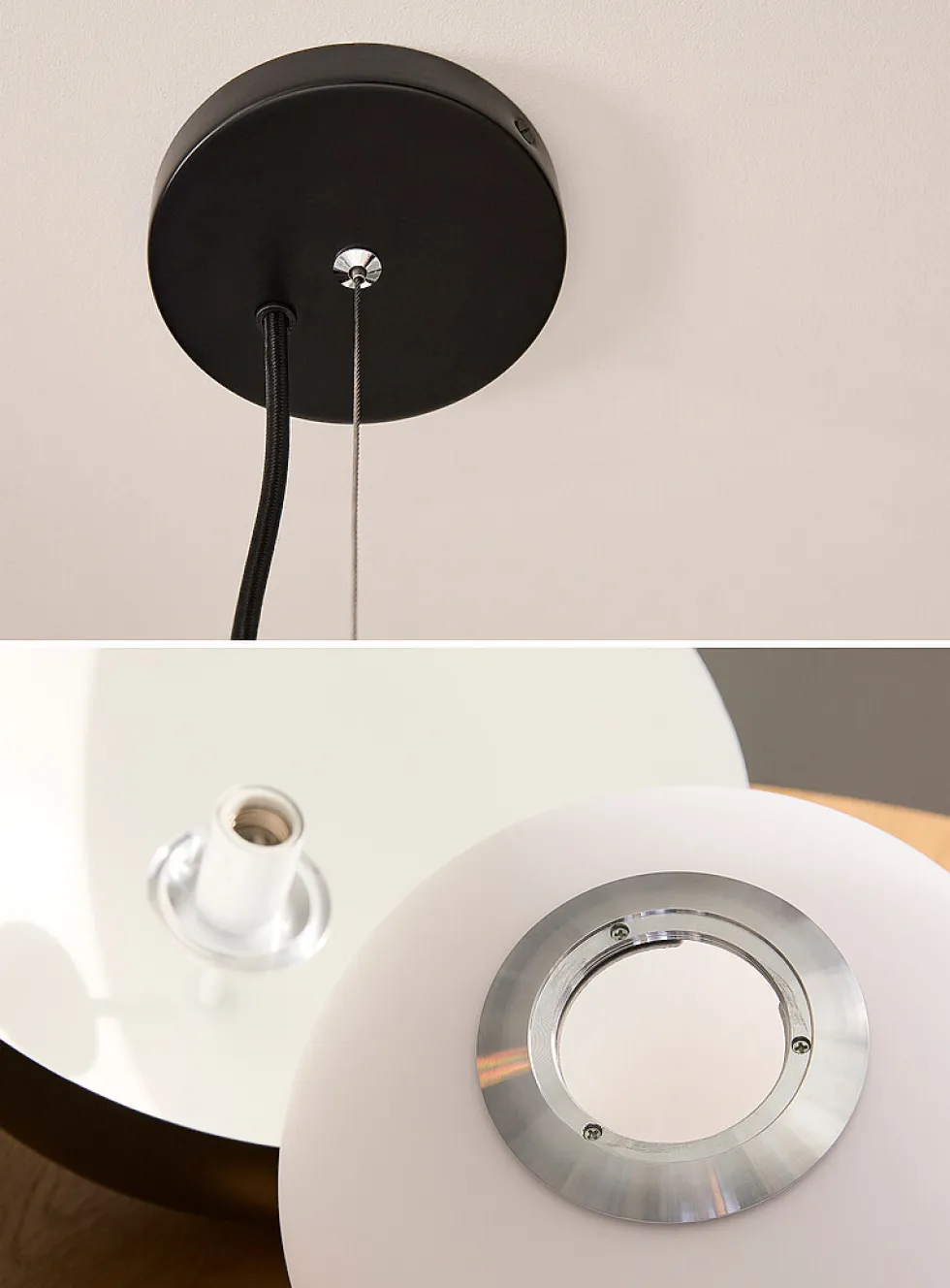 Matte black suspended dome lamp