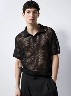Mesh loose-knit polo