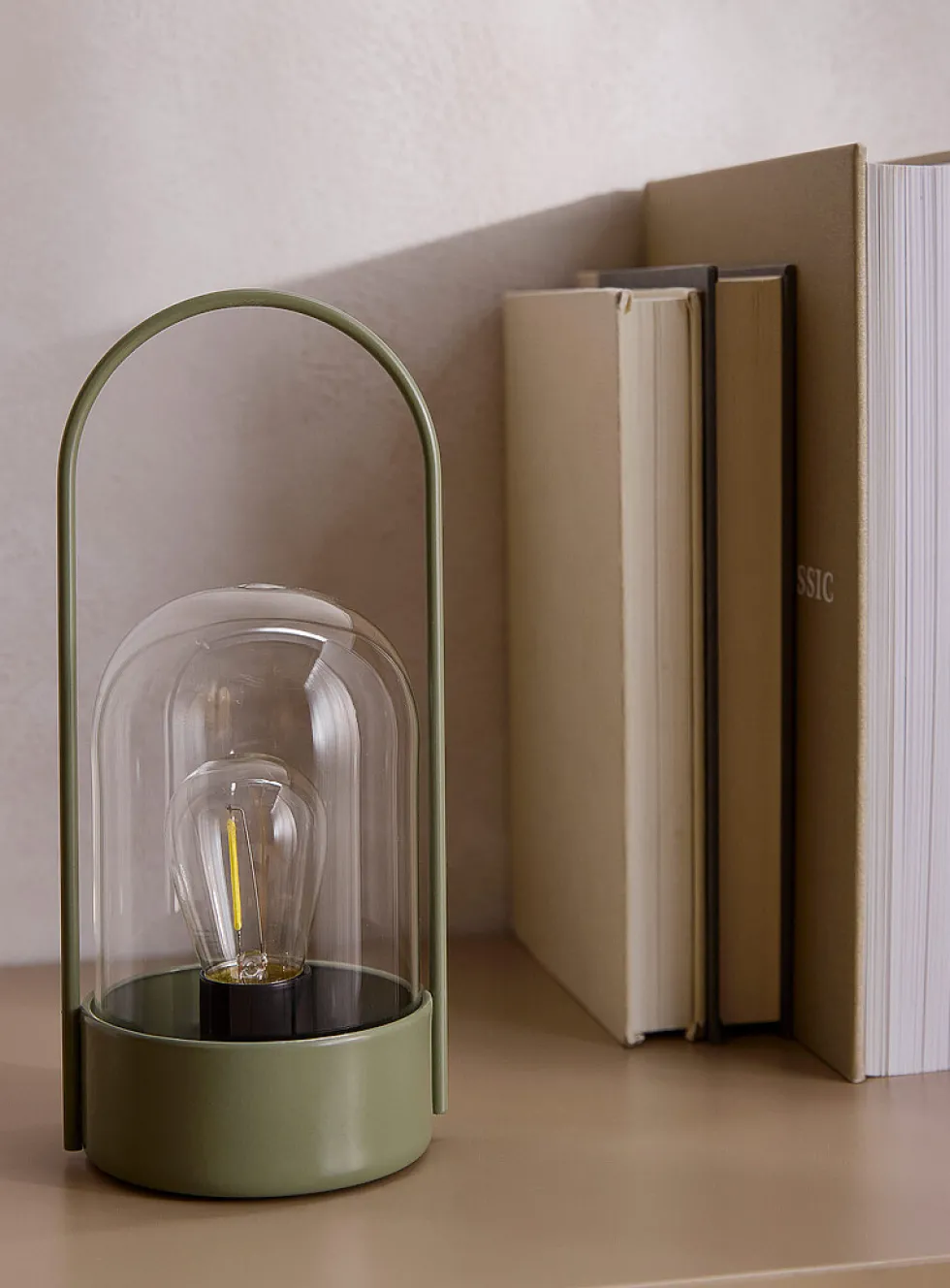 Metal frame and glass shade lamp