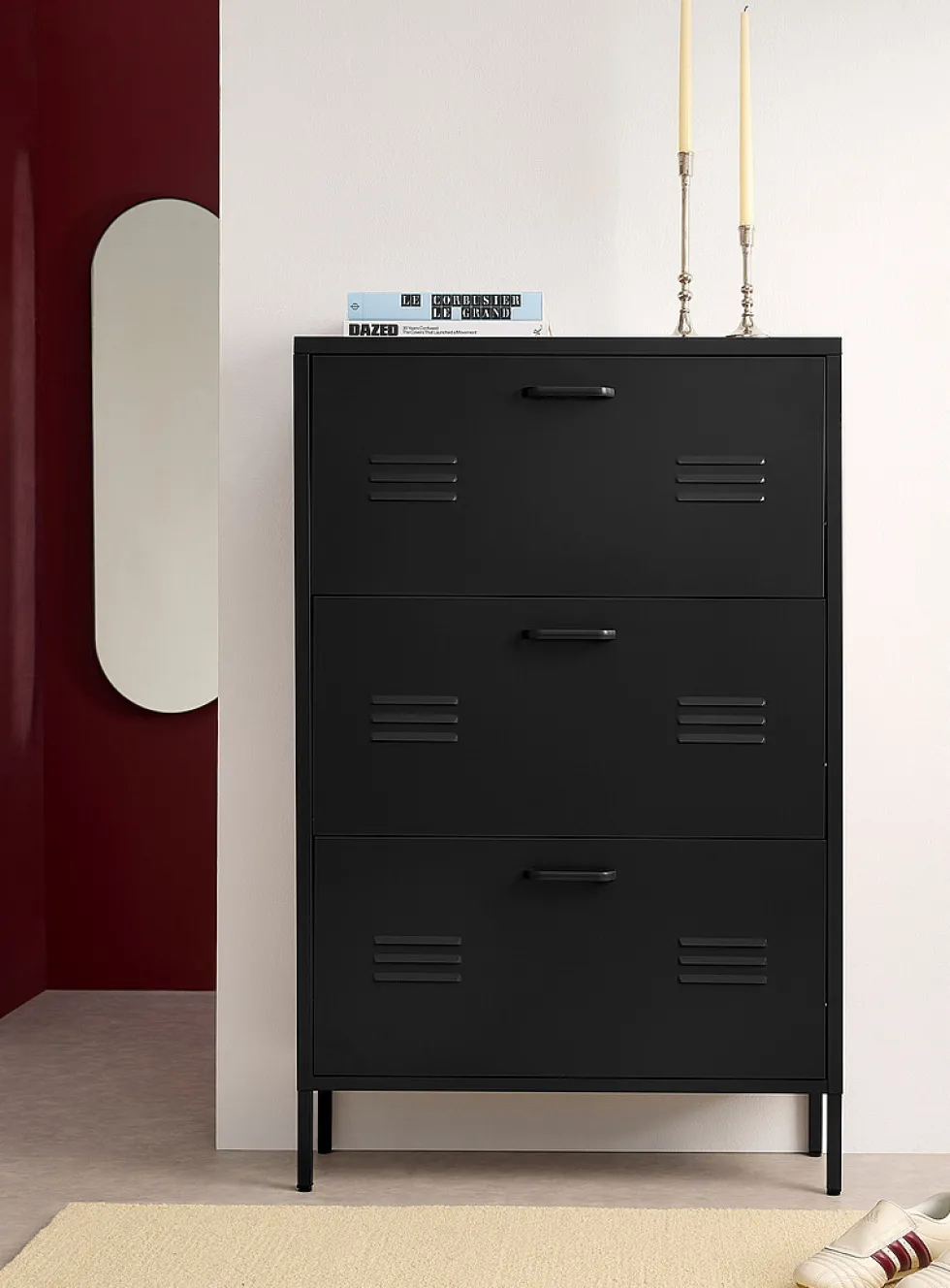 Metal locker-style shoe cabinet